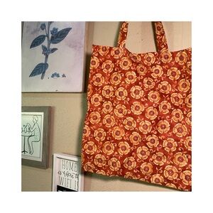 Flower print Orange / Yellow Reusable Tote